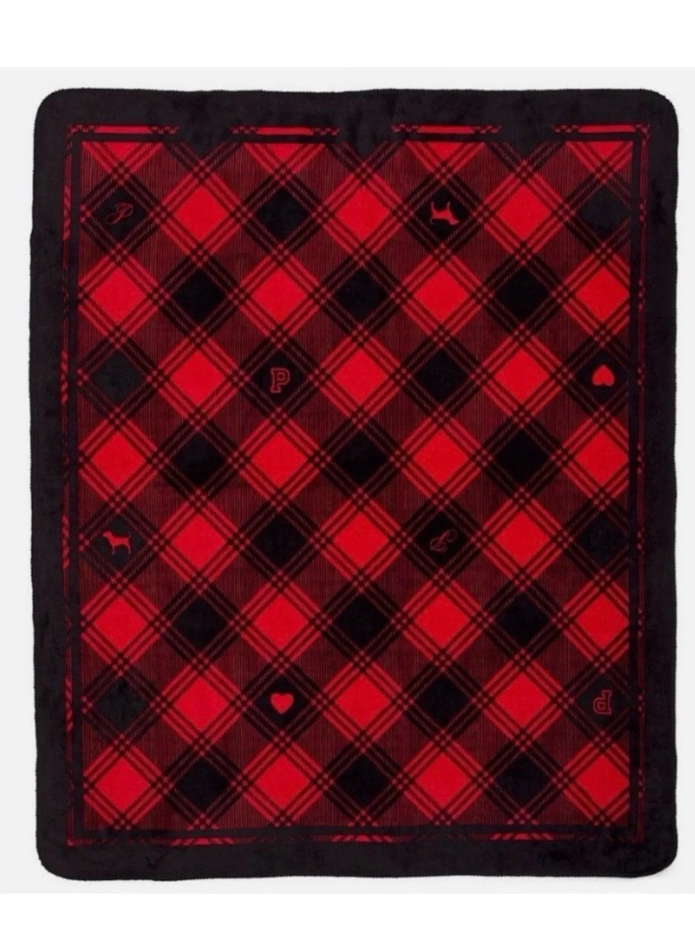 PINK Victoria's Secret Red and Black Plaid Plush Blanket